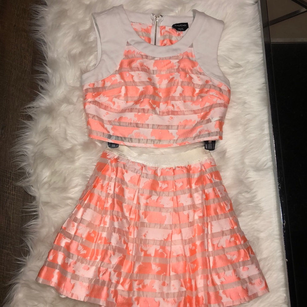Coral/Sheer Bebe Summertime Two-Piece Set
